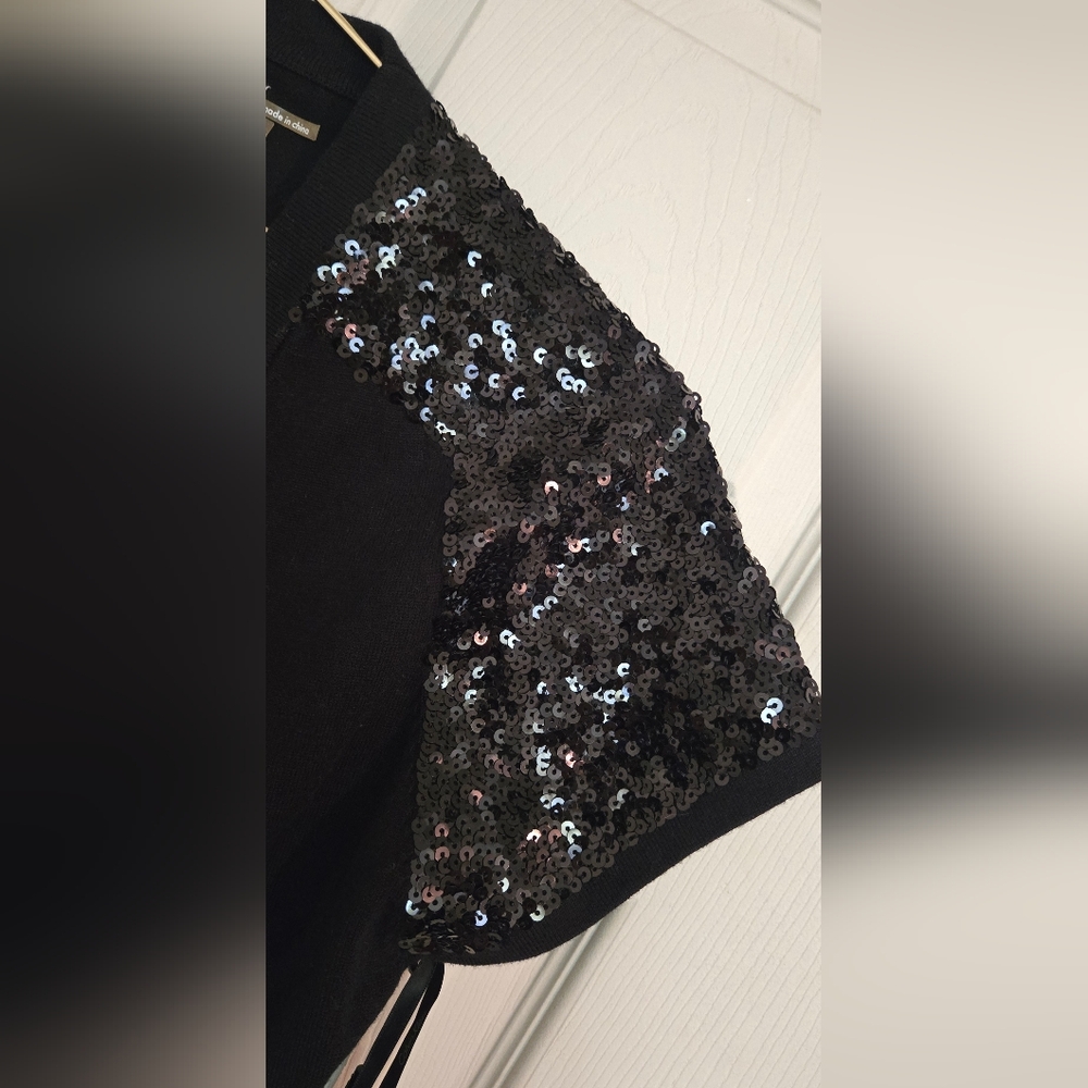 Calvin Klein Black Sequin Crop Cardigan Sweater Shrug - Picture 5 of 11